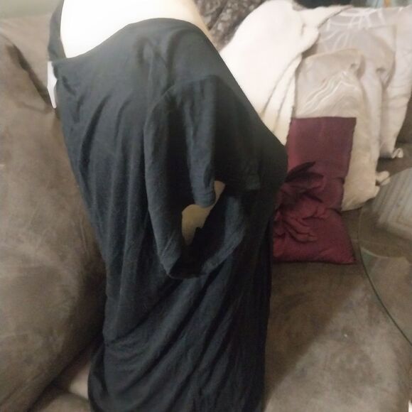 Natori Black Ruched Short Cap Sleeve T-Shirt - Picture 3 of 6